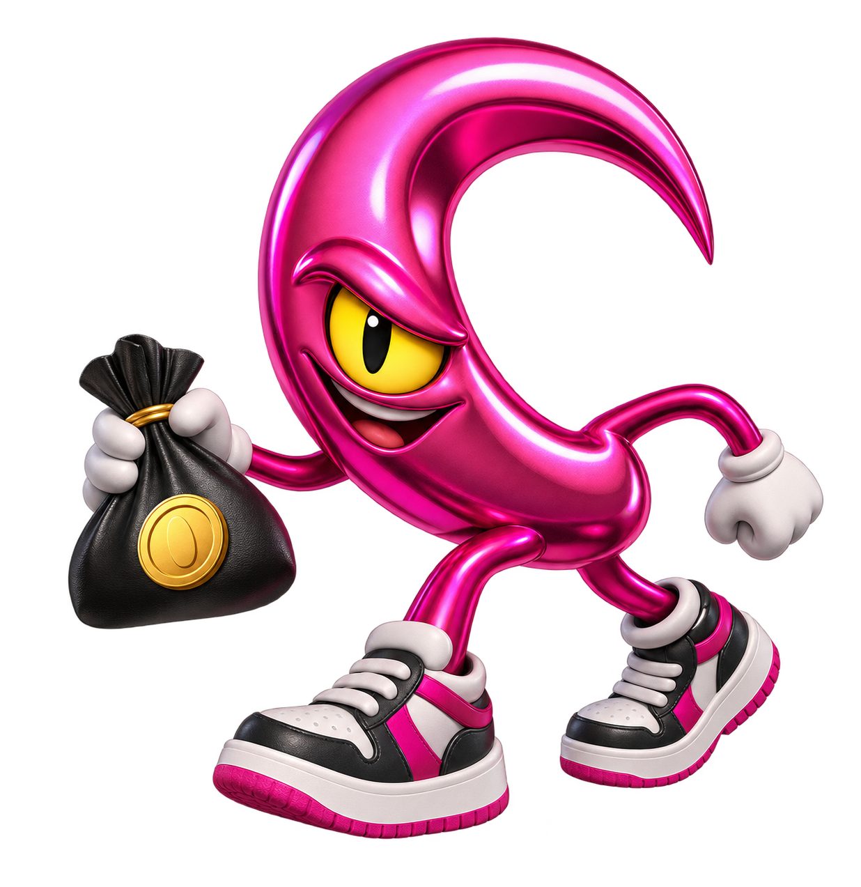 Yoinky, a mischievous pink hook mascot